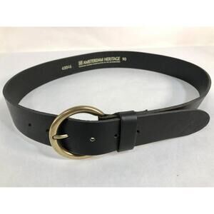 Amsterdam Heritage Sz. 90 43” Brown Leather Belt Brass Round Buckle Netherlands